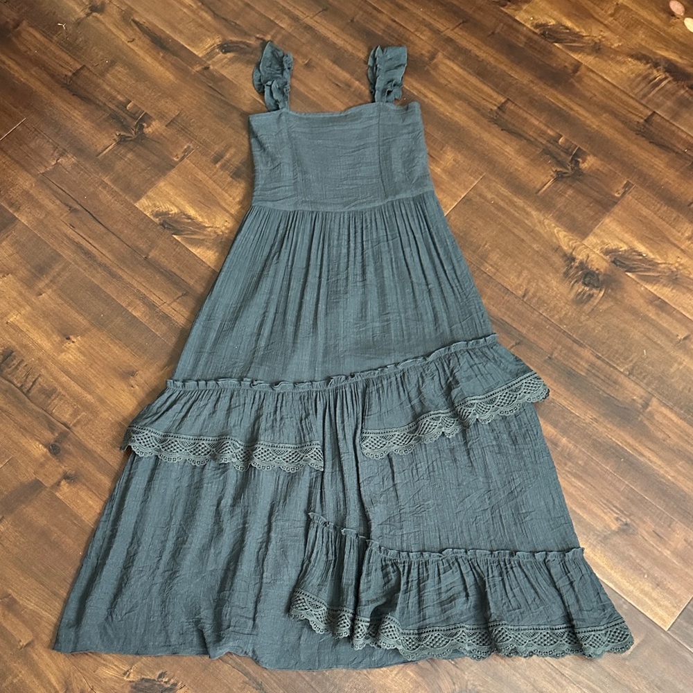 Joyfolie Charcoal Maxi Dress, girls 12, gauzy crinkle material with ruffles!